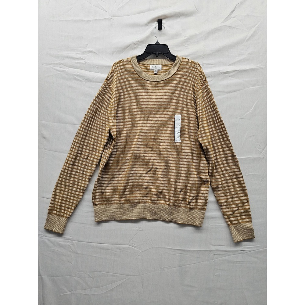 Goodfellow & Co Mens Striped Crew Sweater Gold Cotton Blend Casual Size XL